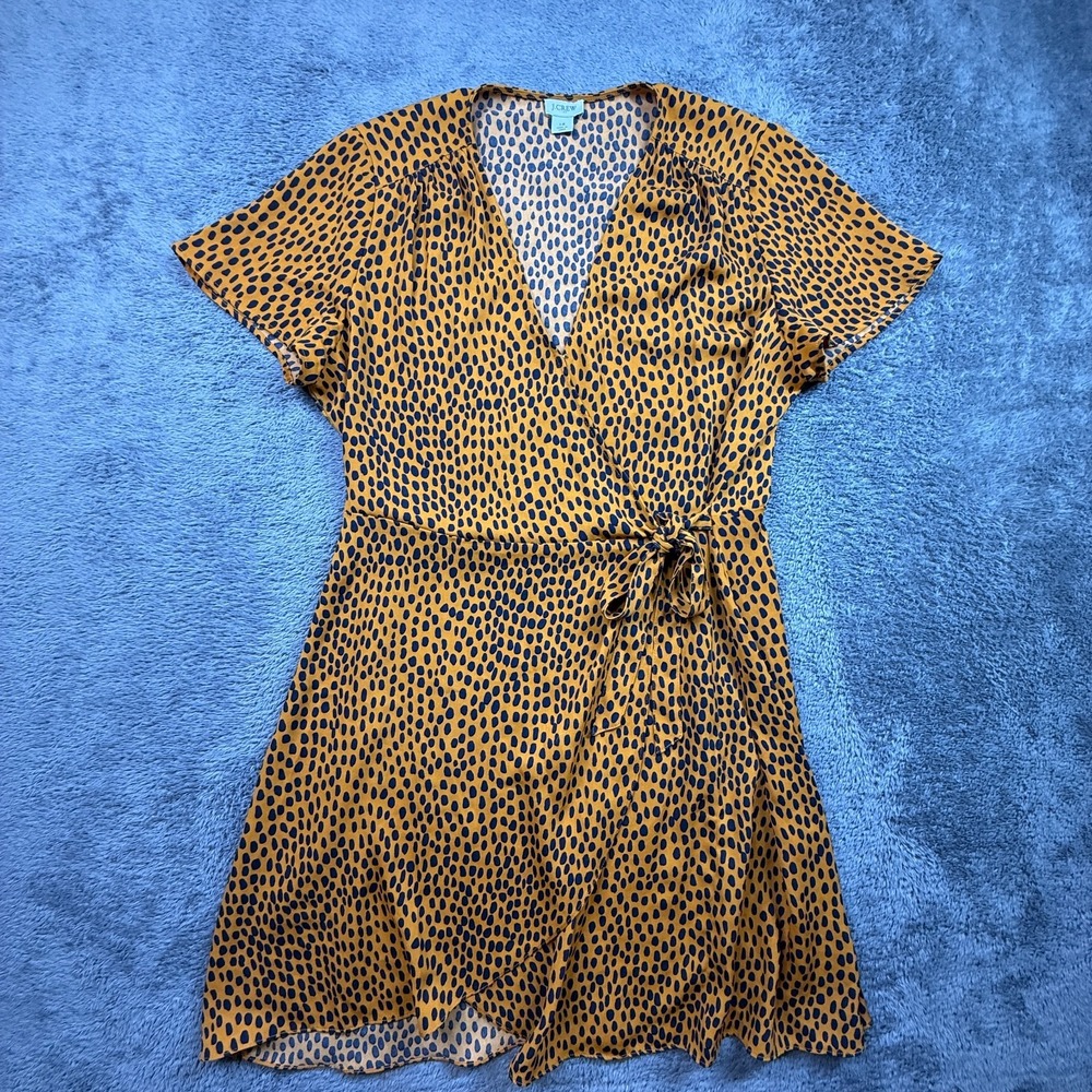 J Crew Cheetah Print Wrap Dress Womens 14 Boho Safari Midi Short Sleeve